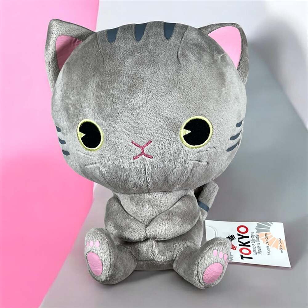 Tokyo Japanese Lifestyle Gray Cat Plush Toy- 8inches tall-NWT